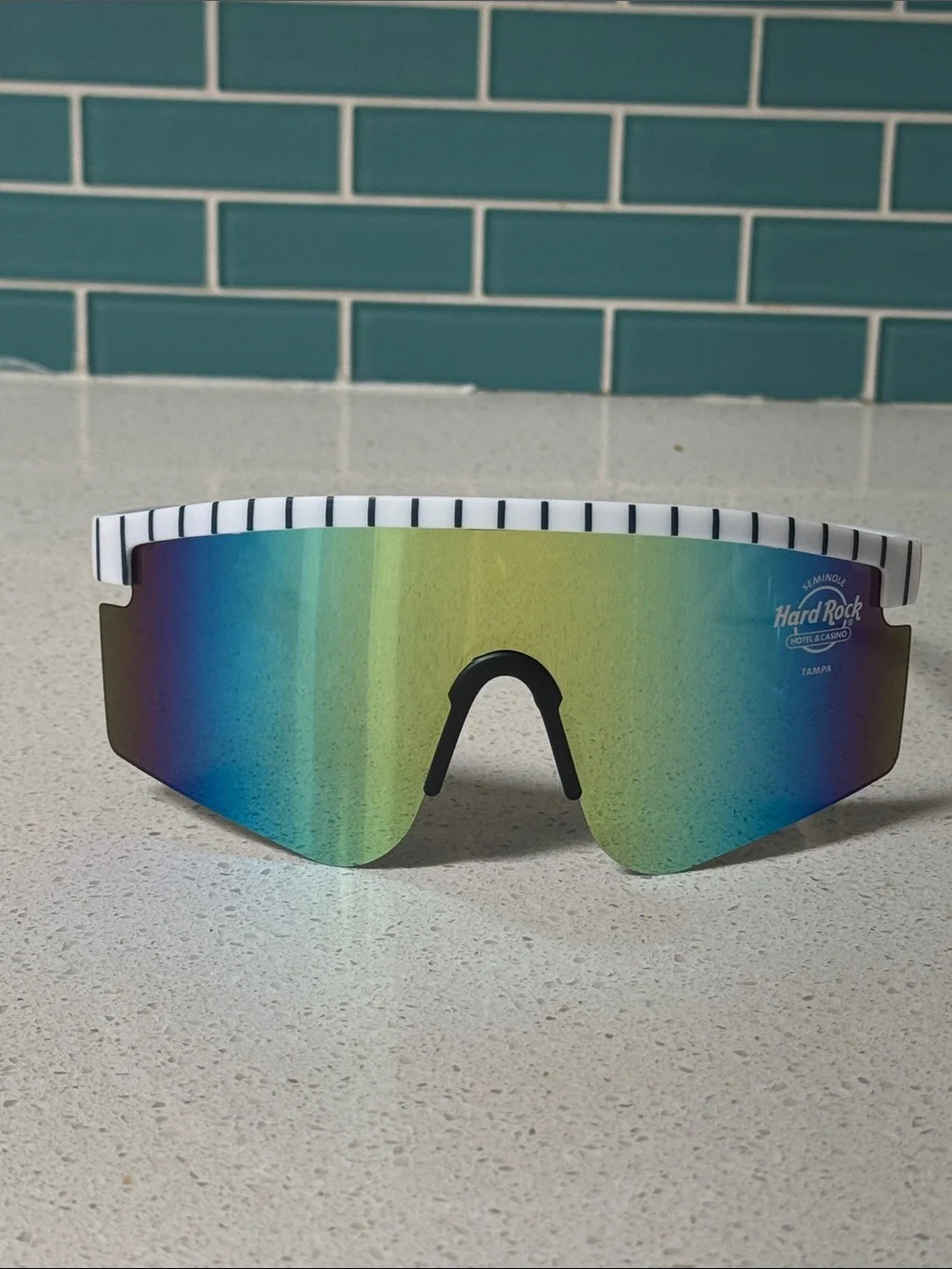 New York Yankees Hard Rock iridescent metallic visor pinstripe trim sunglasses